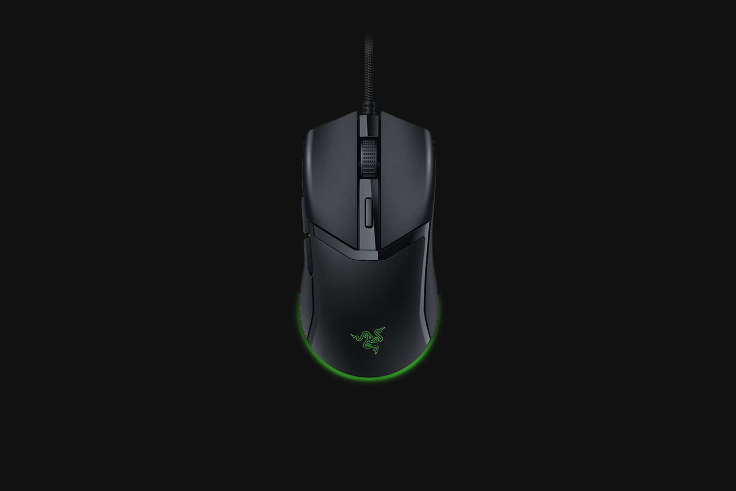 Razer Cobraブラックの有線ゲーミングマウスを上から確認できるメーカー公式画像。