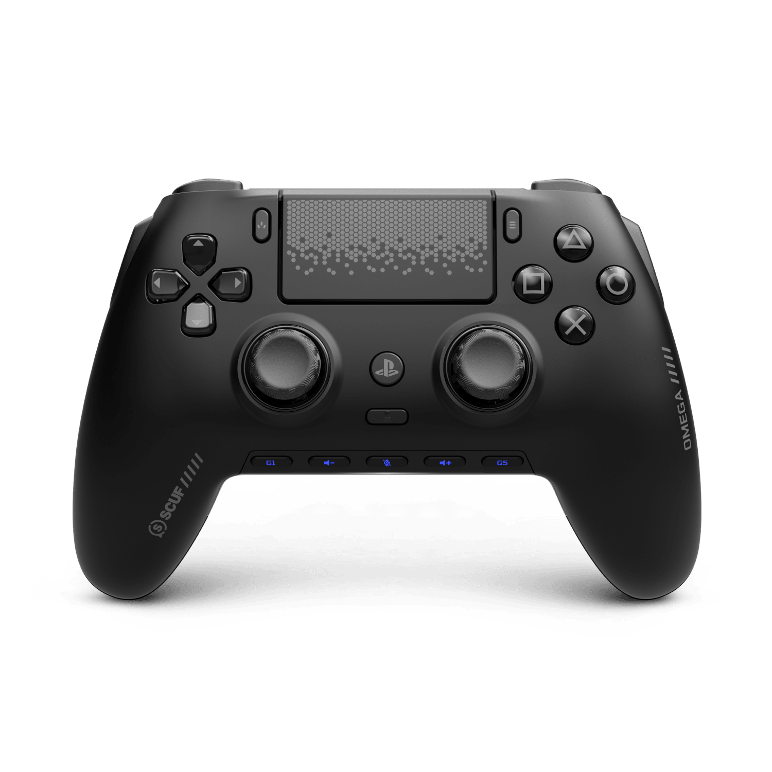ブラックのSCUF Omegaを正面から確認できるメーカー公式画像。