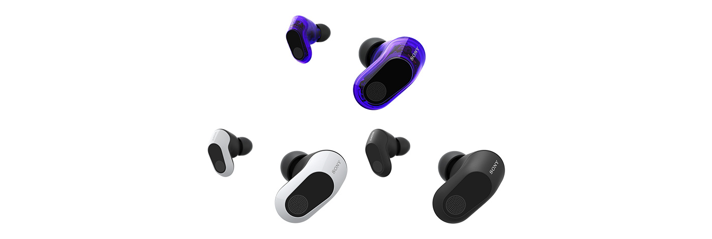 Sony INZONE Budsのイヤホン本体とUSB-Cトランシーバー。メーカー公式画像。